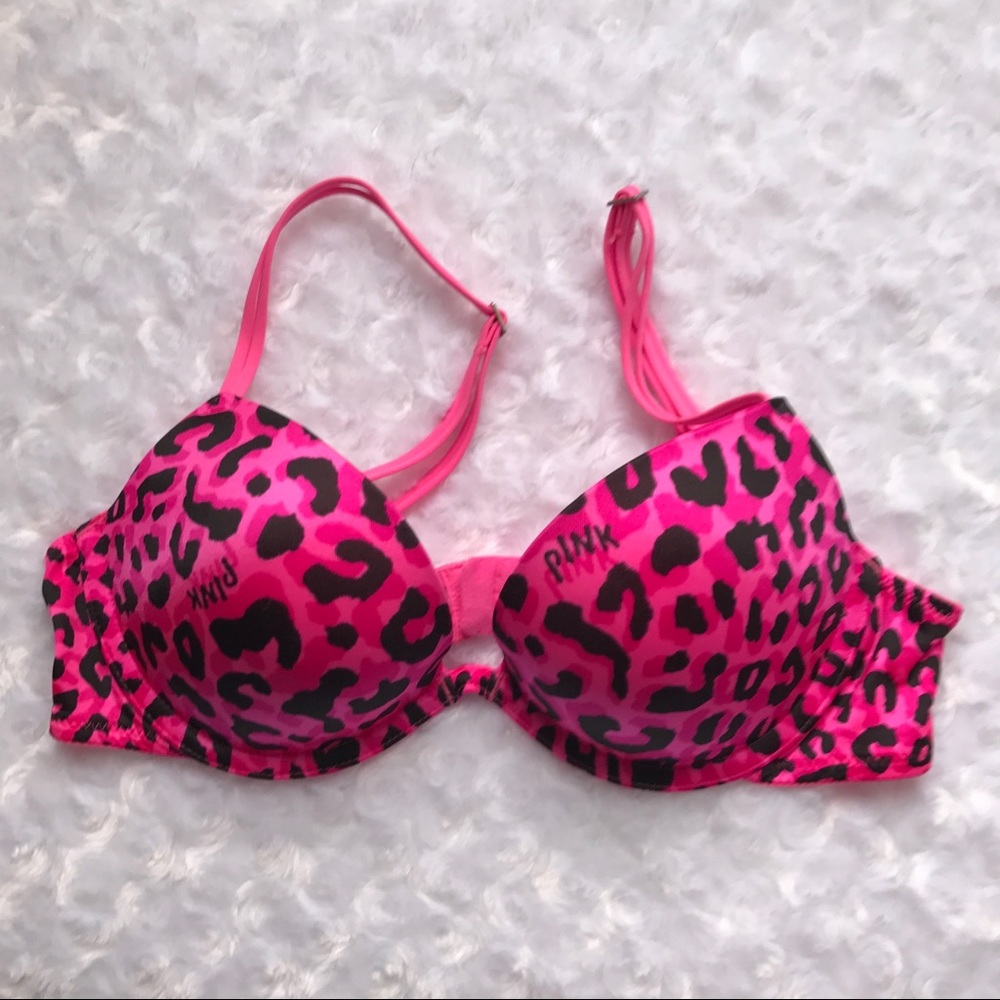 VS PINK Leopard Print Push-Up Plunge Bra